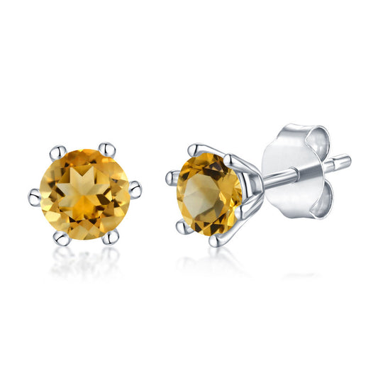 925Sterling Silver Gemstone Earrings Crystal Topaz Sapphire Earrings Classic Simple Petite Delicate Earrings