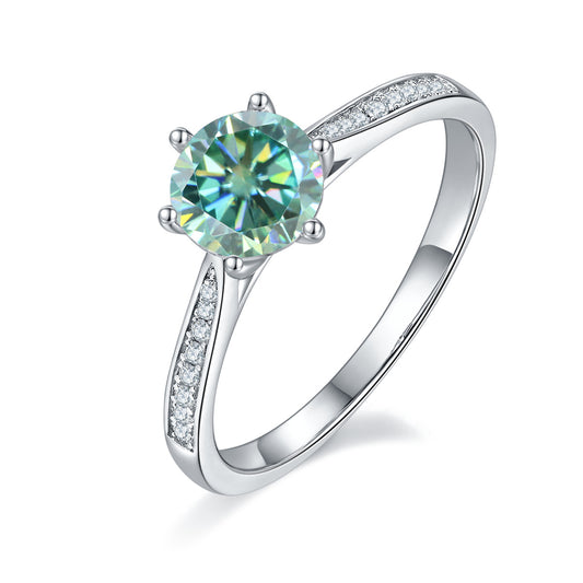 Green Moissanite1Carat Straight Arm Six-Claw Ring Set GRA Certificate of Light Luxury s925sterling silver gemstone ring