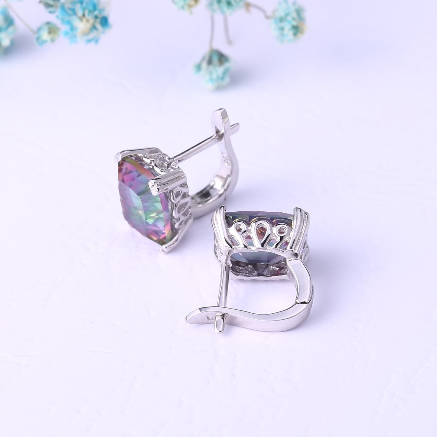 Luxurious Colorful Gemstone Stud Earrings Minimalist Fashion Personality s925Sterling Silver Inlaid Crystal Stud Earrings