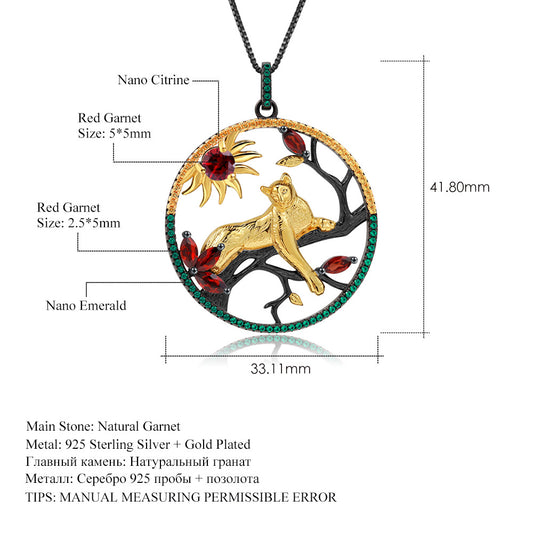 Designer High-End Gemstone Pendant Animal Tiger Element Design925Silver Natural Garnet Necklace Pendant