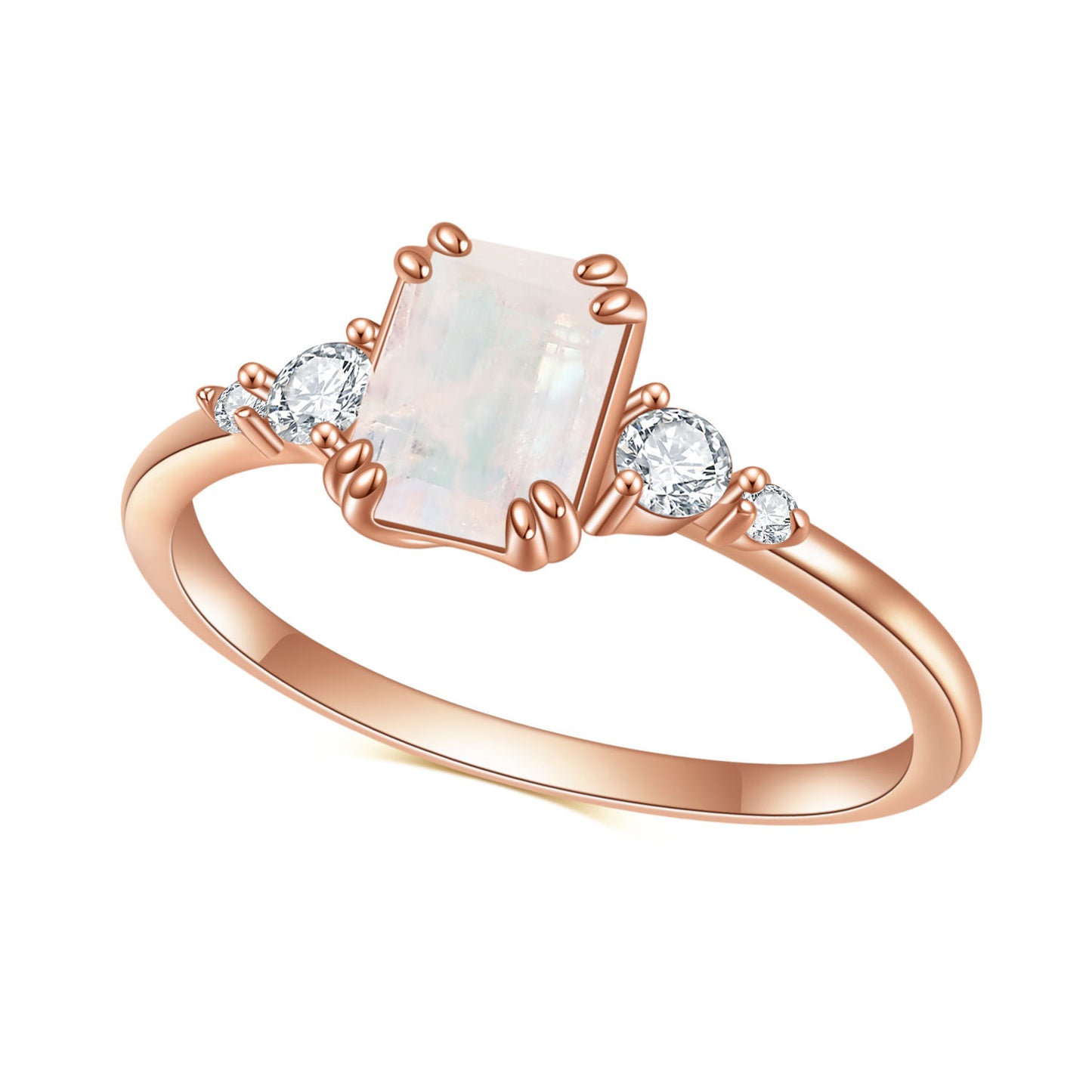 S925Sterling Silver Natural Moonstone Black Hair Crystal Ring Fashionable Elegant High-end Luxury Gemstone Rose Gold Ring