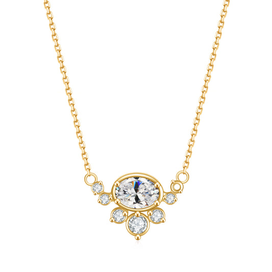 Jewelry S925Sterling Silver Inlaid5A Zircon Fashion Light Luxury Elegant Gold Clavicle Chain Gemstone Necklace Pendant