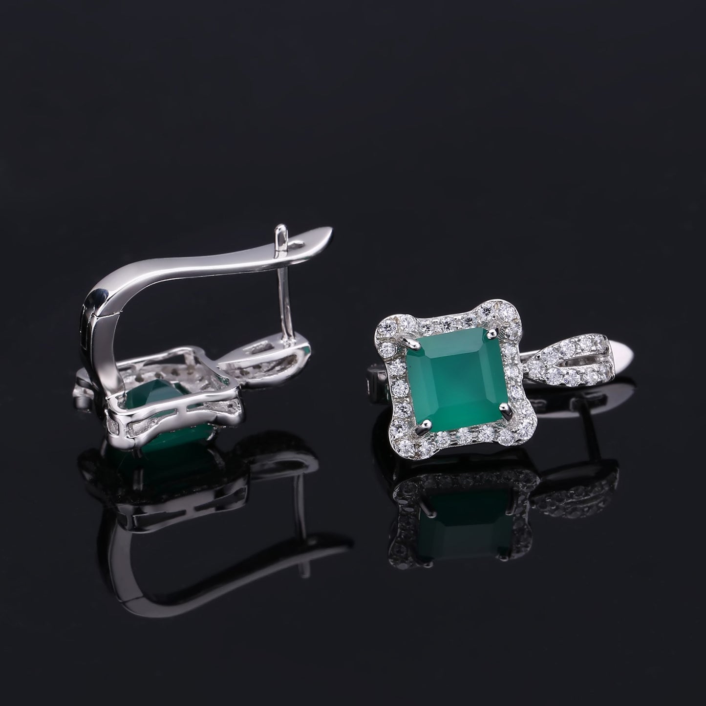 Natural Stone Green Agate Temperament Ear Studs Chanel Style s925Silver Inlaid Colorful Gemstone Crystal Earrings Jewelry