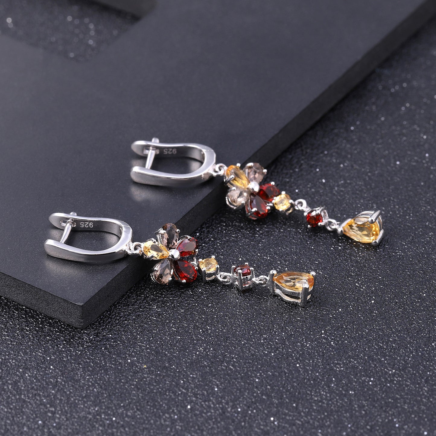 Design Style Garnet Yellow Crystal Earrings Vintage Personality s925Silver Inlaid Natural Gemstone Earrings