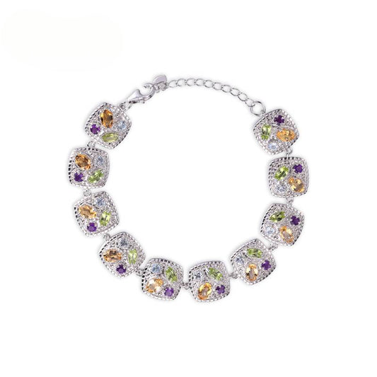 Unique Niche Design Light Luxury Natural Colorful Gemstone Bracelet S925Sterling Silver Plated18k Gold Bracelet