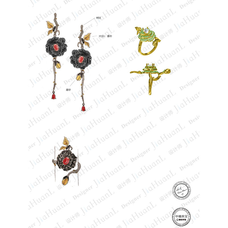 Secret Garden Designer Earrings Natural Rose Design s925Silver Natural Gemstone Earrings Luxurious
