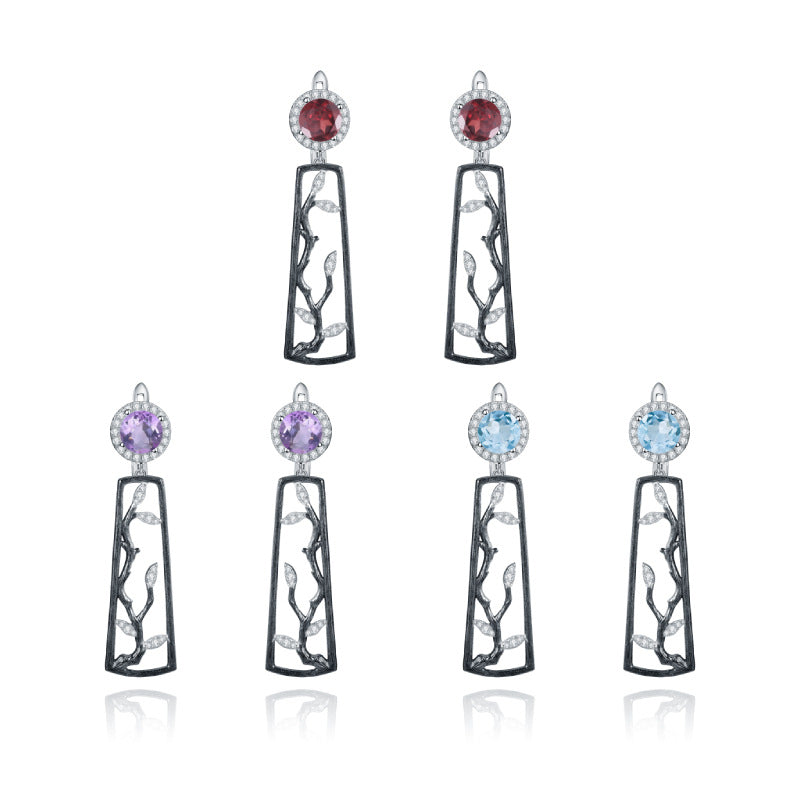 Designer Natural Amethyst Earrings Winter Plum Blossoms s925Sterling Silver Colorful Gemstone Earrings