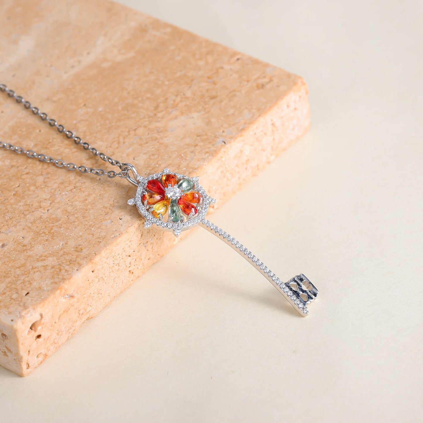 Autumn and Winter New925Sterling Silver Ring Necklace Earrings ins Natural Colorful Sapphire Jewelry Set