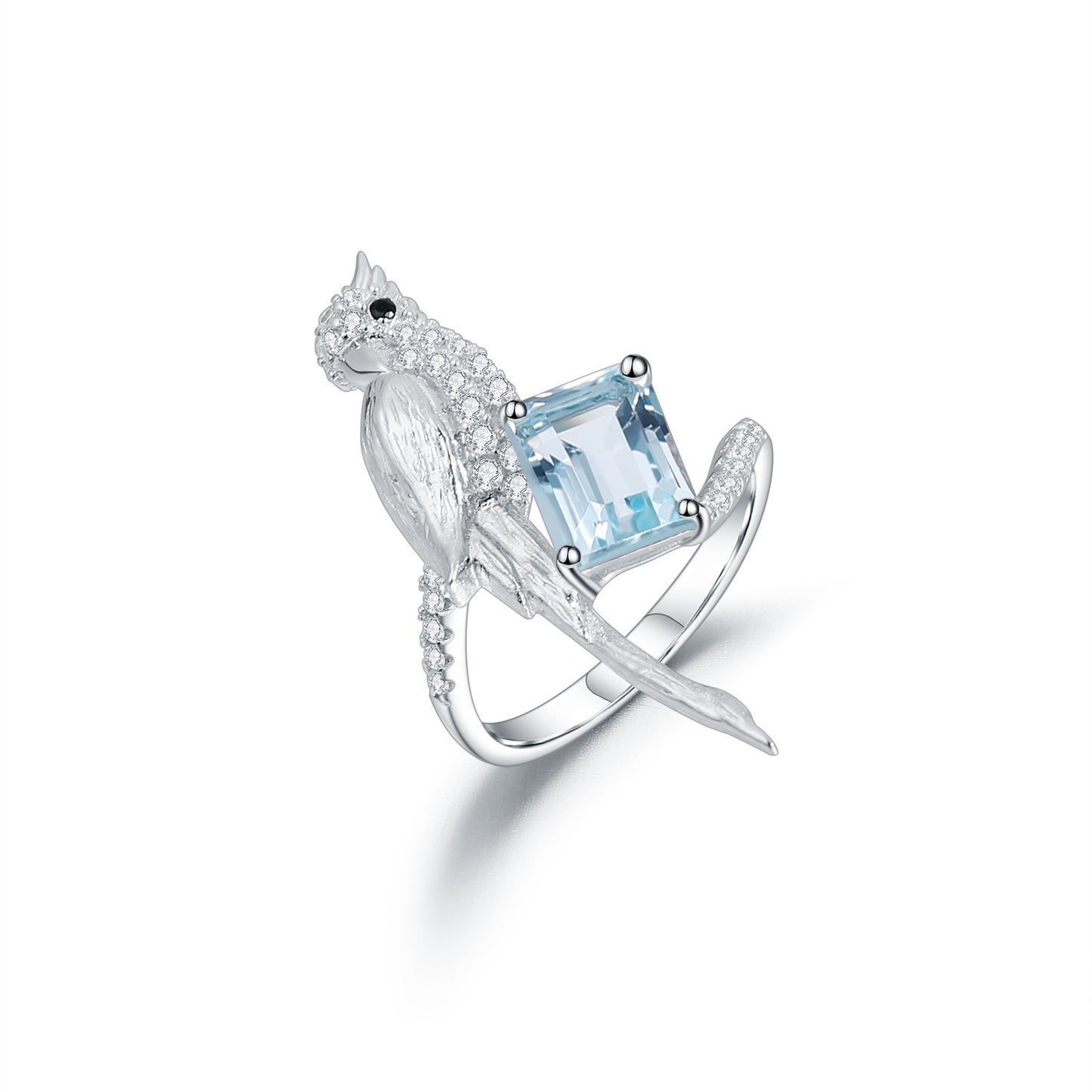 Designer High-End Natural Gemstone Ring Bird Design s925Silver Inlaid Natural Amethyst Ring