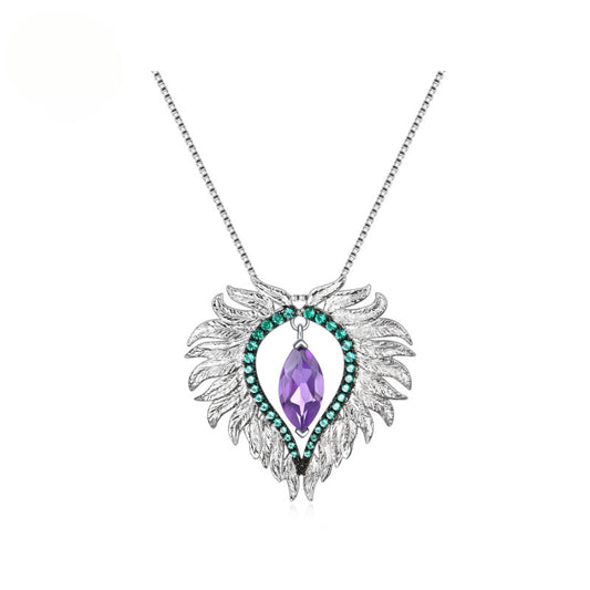 Designer Luxury Angel Wings Pendant Advanced Sense925Silver Inlaid Natural Gemstone Amethyst Necklace Pendant