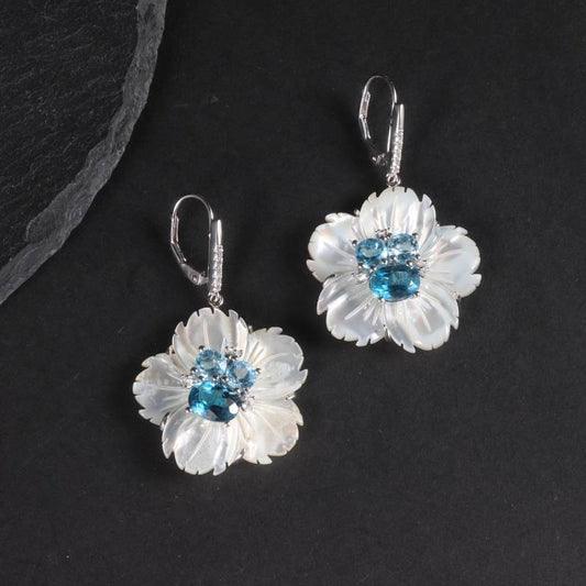ins Fresh and Elegant Earrings for Girlfriend's Birthday Gift, Shell Natural Topaz Flower Earrings New Style