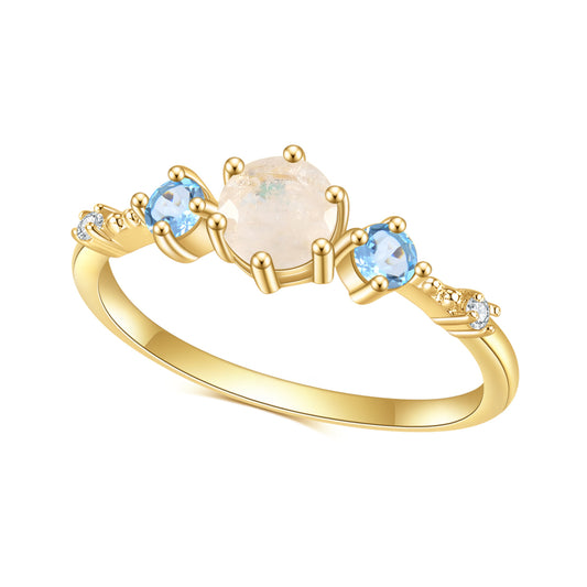 Jewelry S925Sterling Silver Inlaid Natural Moonstone Ring Fashionable Light Luxury Gemstone Plated14k Gold ring