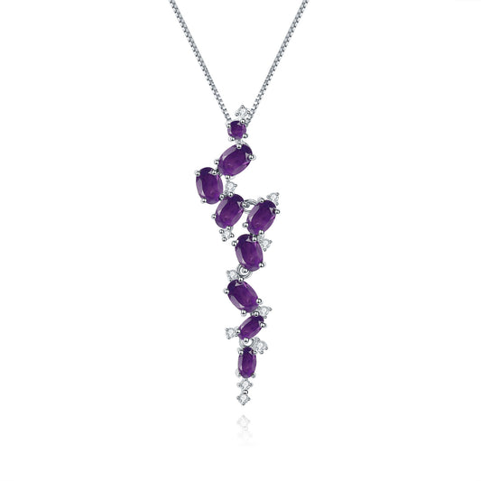 Designer High-End Long Gemstone Pendant Necklace French Romance s925Silver Natural Amethyst Necklace Pendant