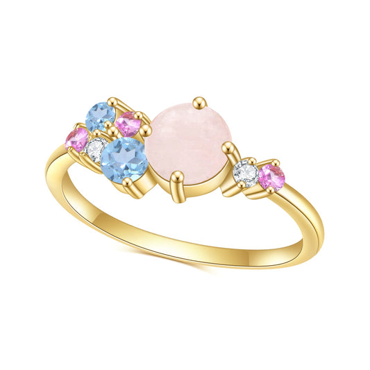 S925Sterling Silver Inlaid Natural Moonstone Ring Fashionable Light Luxury Elegant Colorful Gemstone Plated14k Gold ring
