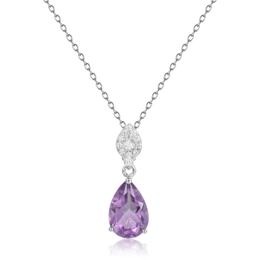 New Design Jewelry Amethyst Gemstone Pendant French Romantic s925Silver Inlaid Natural Moonstone Necklace