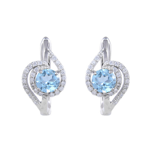 Wind natural crystal topaz earrings s925Sterling Silver Inlaid Garnet Sapphire Earrings Exquisite New Style