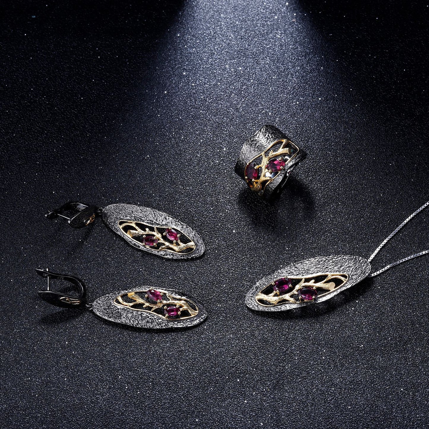 Secret Garden Designer Earrings Clip Branch High-end Feel s925Silver Natural Rose Garnet Stud Earrings