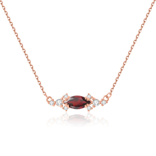 Necklace s925Sterling Silver Inlaid Garnet Marquise Lab Color-Changing Sapphire Necklace Personality