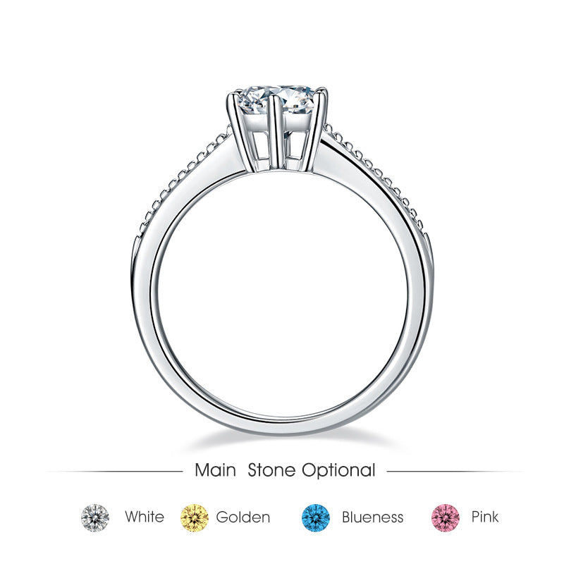 Straight Arm Beaded Promise Ring D Color s925Sterling Silver Inlaid1Carat Moissanite Wedding Ring Cross-Border Hot Sale