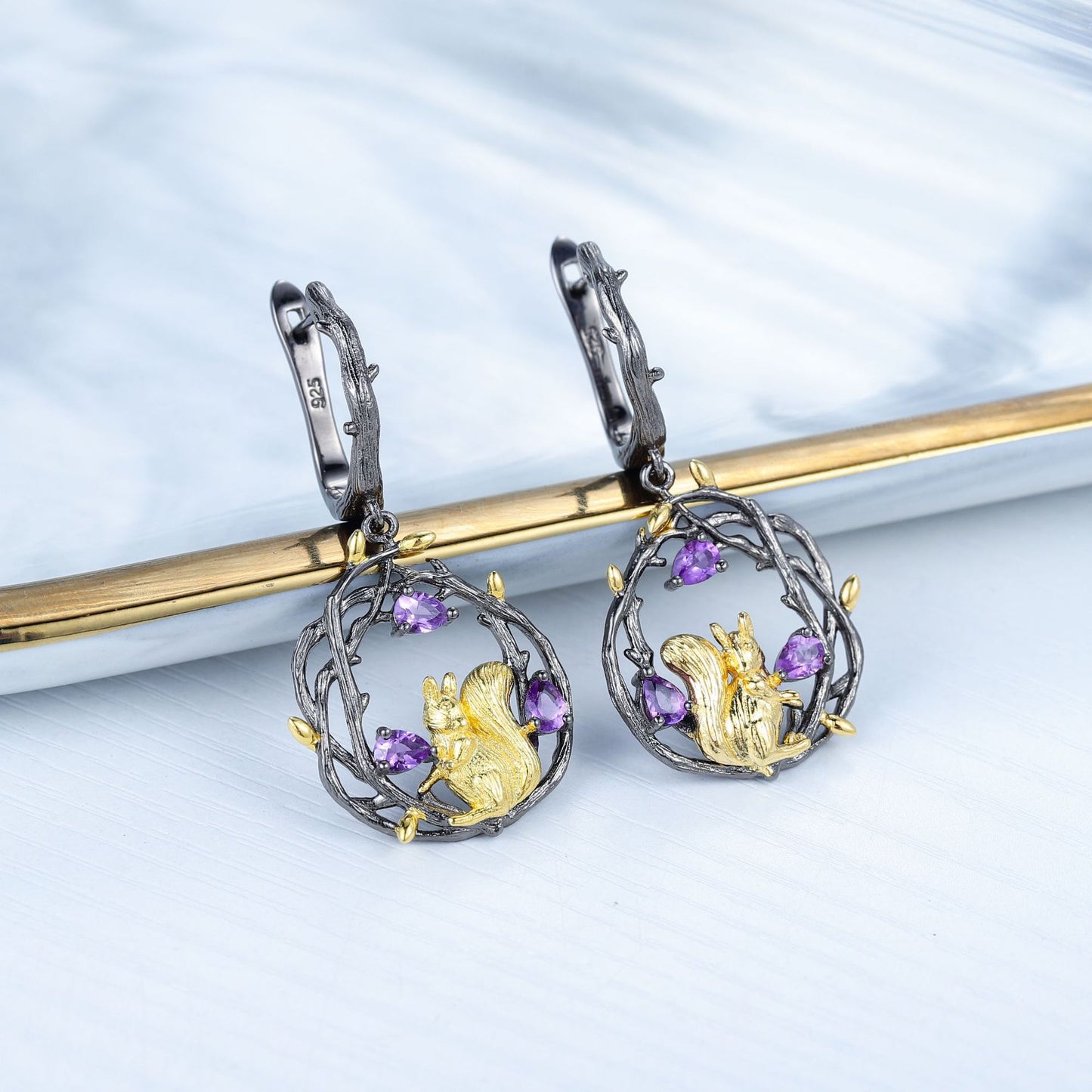 Original Design Natural Crystal Translucent Garnet Earrings925Sterling Silver Squirrel Natural Style Earrings ins Good-looking