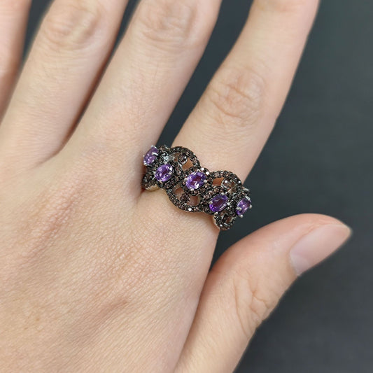 Dark Style Lace Edge Natural Topaz Ring s925Sterling Silver Inlaid Crystal Garnet Ring2024