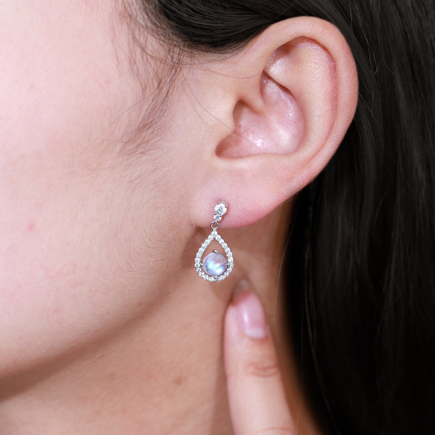 Elegant and Noble Natural Cream Blue Moonstone Earrings for Women s925Sterling Silver Gemstone Earrings for Export