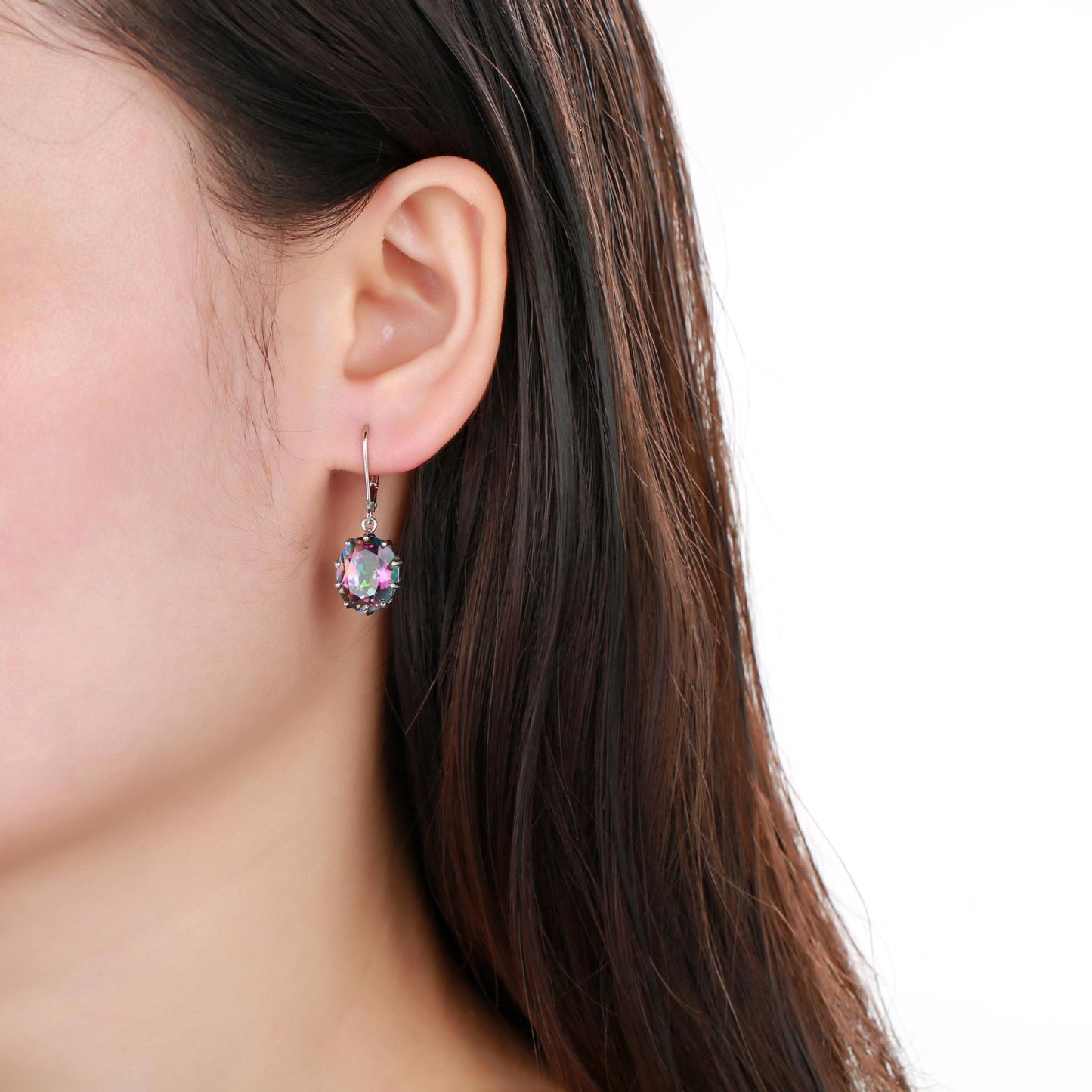 Factory Direct Supply Fashion Gemstone Earrings Simple s925Silver Inlaid Colorful Crystal Cultivated Red Gemstone Earrings