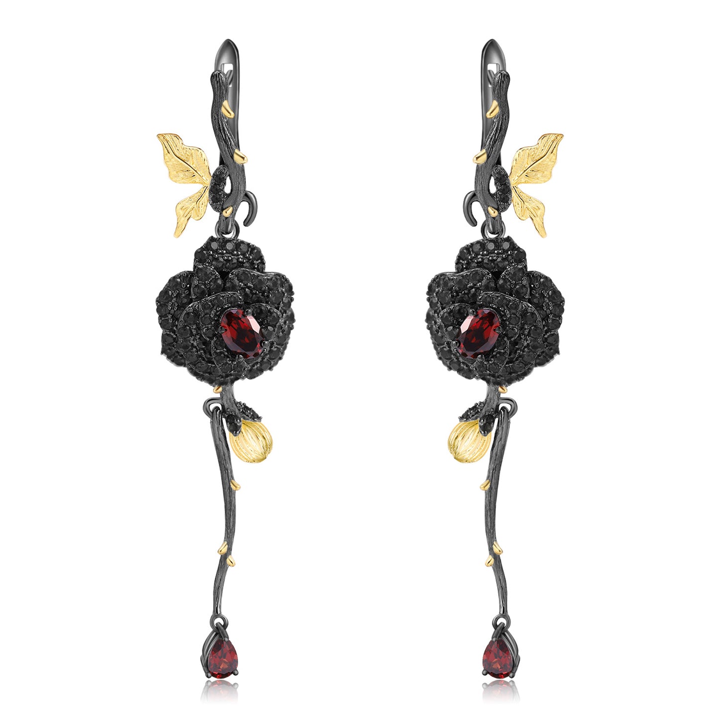 Secret Garden Designer Earrings Natural Rose Design s925Silver Natural Gemstone Earrings Luxurious