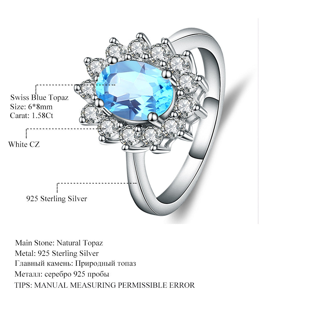 Luxurious Jewelry Topaz Inlay Vintage Design Fashion Natural Gemstone s925Sterling Silver Ring