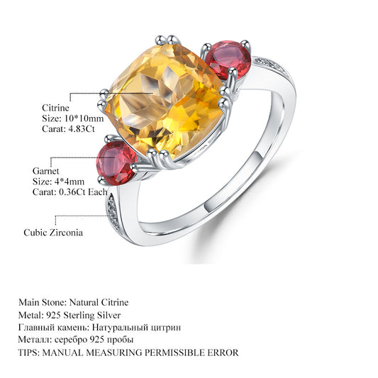 New Fashionable High-End Natural Yellow Crystal Ring for Women Luxurious Inlaid Gemstone s925Silver Natural Colored Gems Ring
