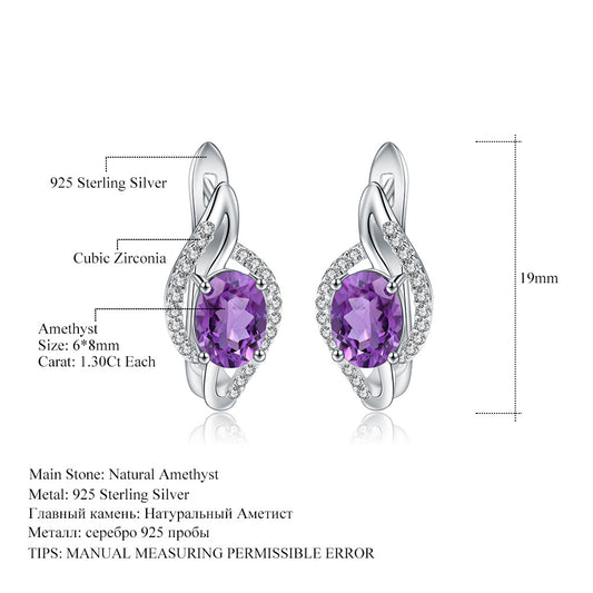 New Style Elegant Natural Purple Crystal Topaz Sapphire Earrings Exquisite Retro s925Silver Gemstone Earrings