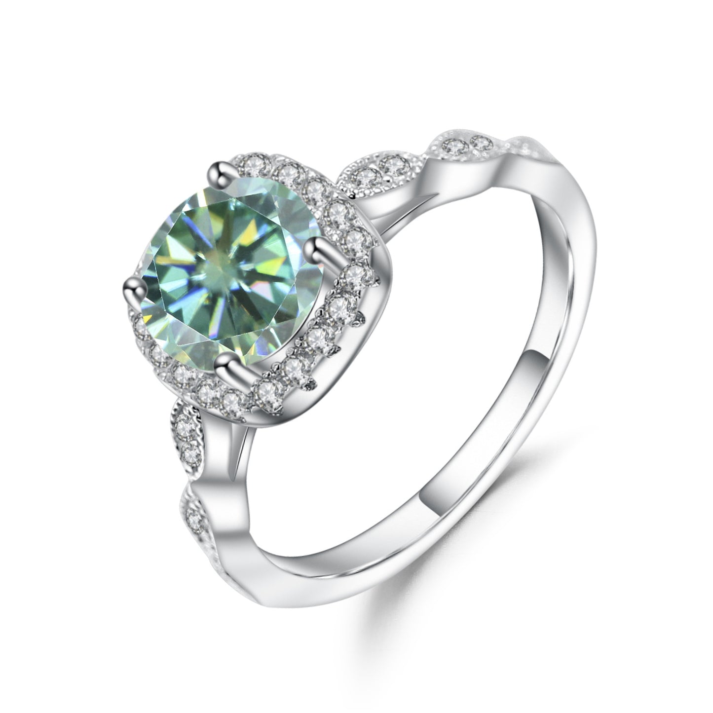 Green Moissanite14-Claw Inlaid Ring Band GRA Certificate of Light Luxury s925sterling silver gemstone ring