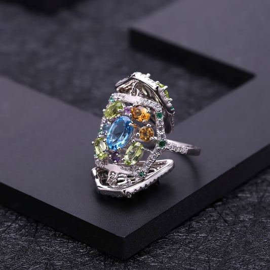 Designer Foldable Gemstone Ring Personality Jewelry Accessory s925Silver Inlaid Natural Gemstone Ring