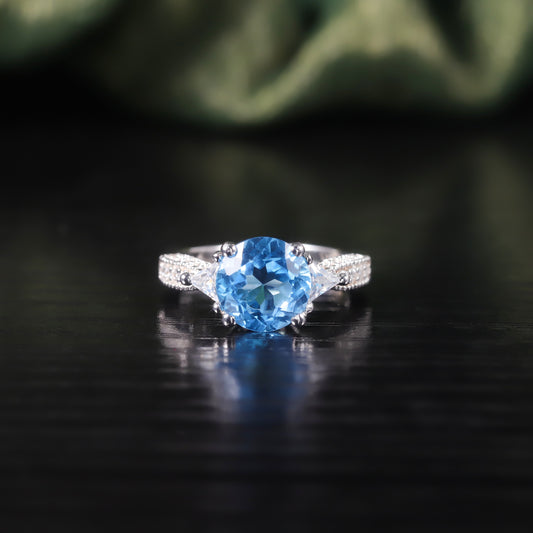 Elegant Natural Topaz Ring s925Sterling Silver Inlaid Amethyst Ring Band Micro Pave Ring Wholesale