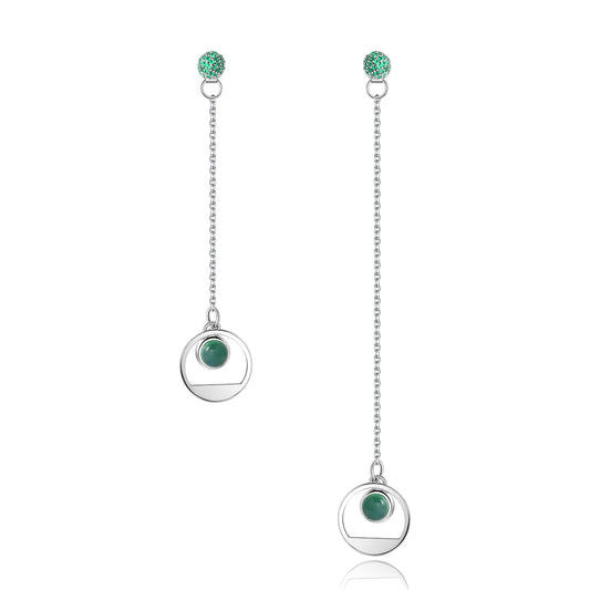 2023New Style High-End Elegant Long Earrings925Sterling Silver Gold-Plated Natural Green Chalcedony Korean Style Gemstone Earrings