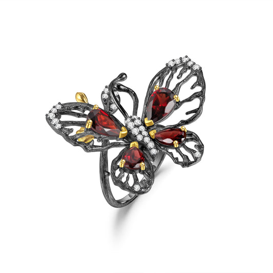 Designer Natural Garnet Butterfly Pendant Luxurious High-end Feel s925Silver Natural Gemstone Necklace Pendant