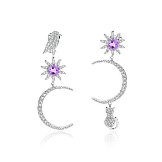 French Romantic Light Luxury Style Designer Earrings s925Silver Inlaid Gemstone Natural Amethyst Stud Earrings