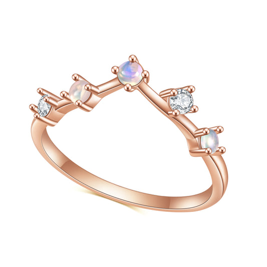 S925Sterling Silver Inlaid African Opal Ring Light Luxury Fashion Fresh Simple Style Gemstone Rose Gold Ring