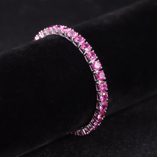 2024New Bracelet3/4/5mm Tennis Chain s925Sterling Silver Inlaid Cultivated Sapphire Pink Bracelet Fashion