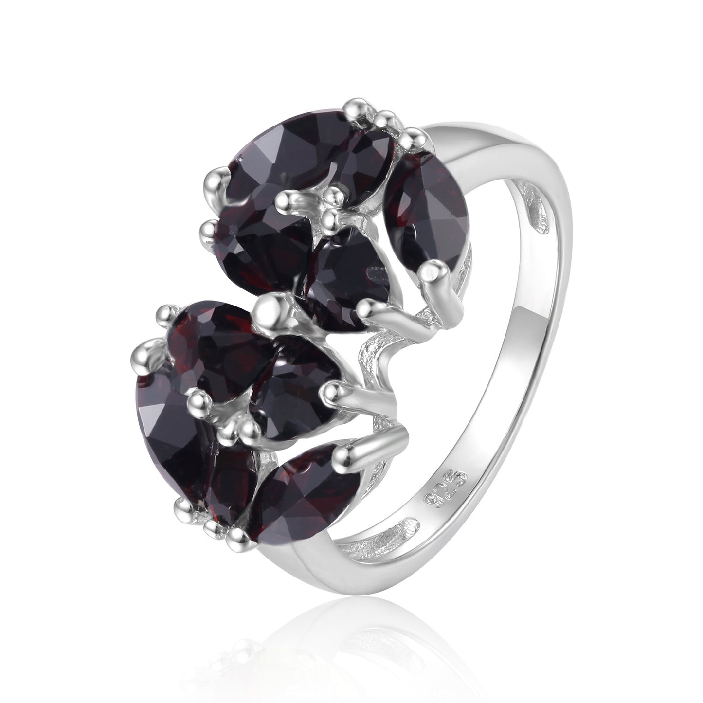 2025Unique Ring Natural Colorful Gemstone Mixed Ring s925Sterling Silver Inlaid Black Garnet Ring for Women