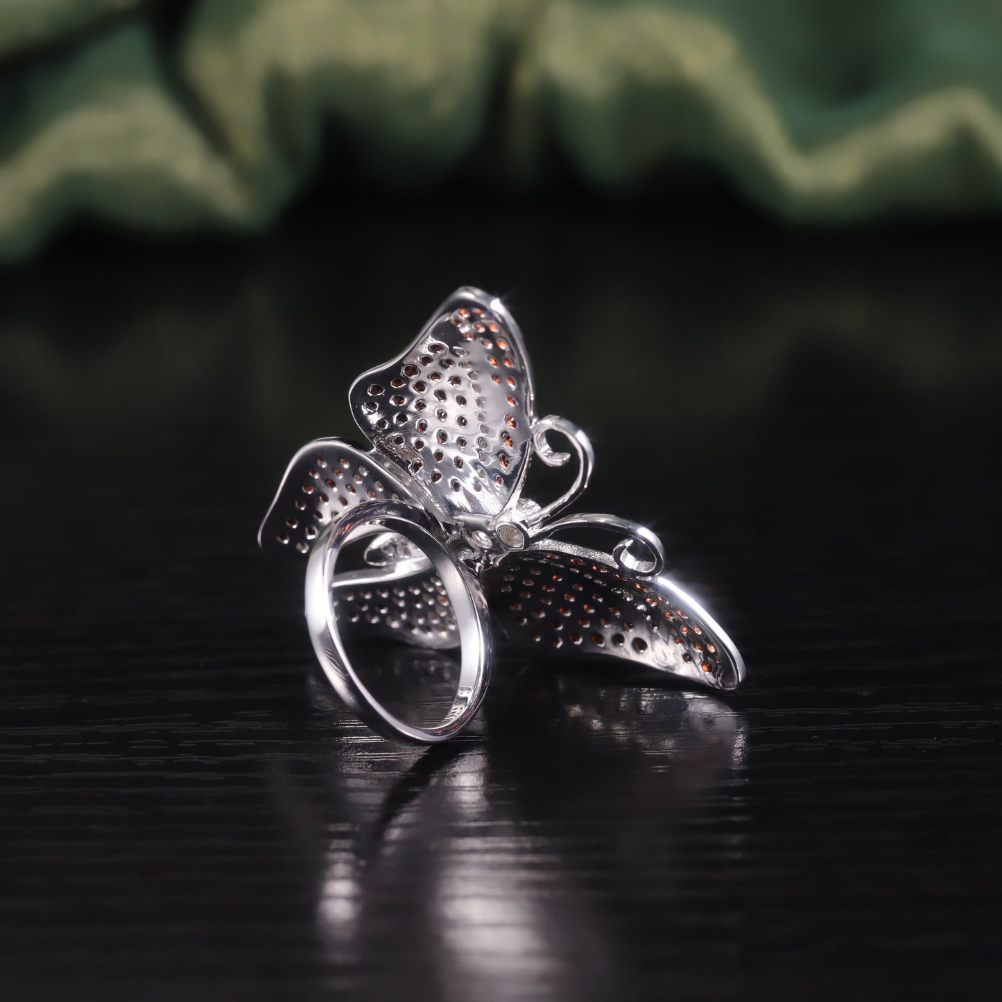 Exaggerated Gemstone Ring s925Sterling Silver Inlaid Natural Garnet Ring Luxurious Large Butterfly Ring for Women