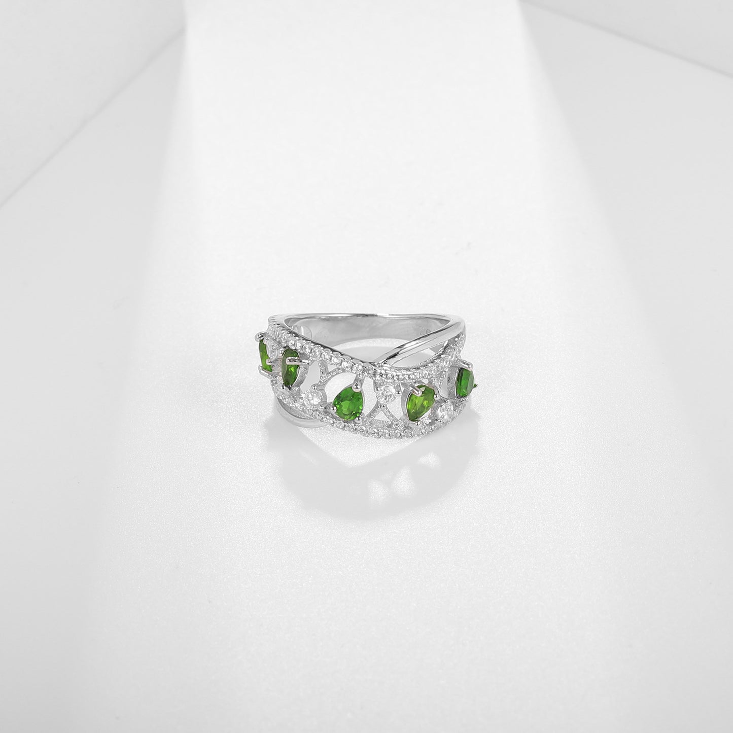 Design Sense Light Luxury High-end Natural Translucent Stone Ring Prosperous Series s925Silver Inlaid Gemstone Ring