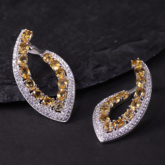 Geometric Luxury Yellow Crystal Earrings s925Sterling Silver Inlaid Natural Topaz Stone Earrings Gemstone Studs