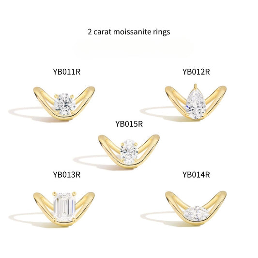 Sense of Design2Carat Moissanite Ring s925Sterling Silver Ring Water Drop Marquise Round Large Carat Ring Gold