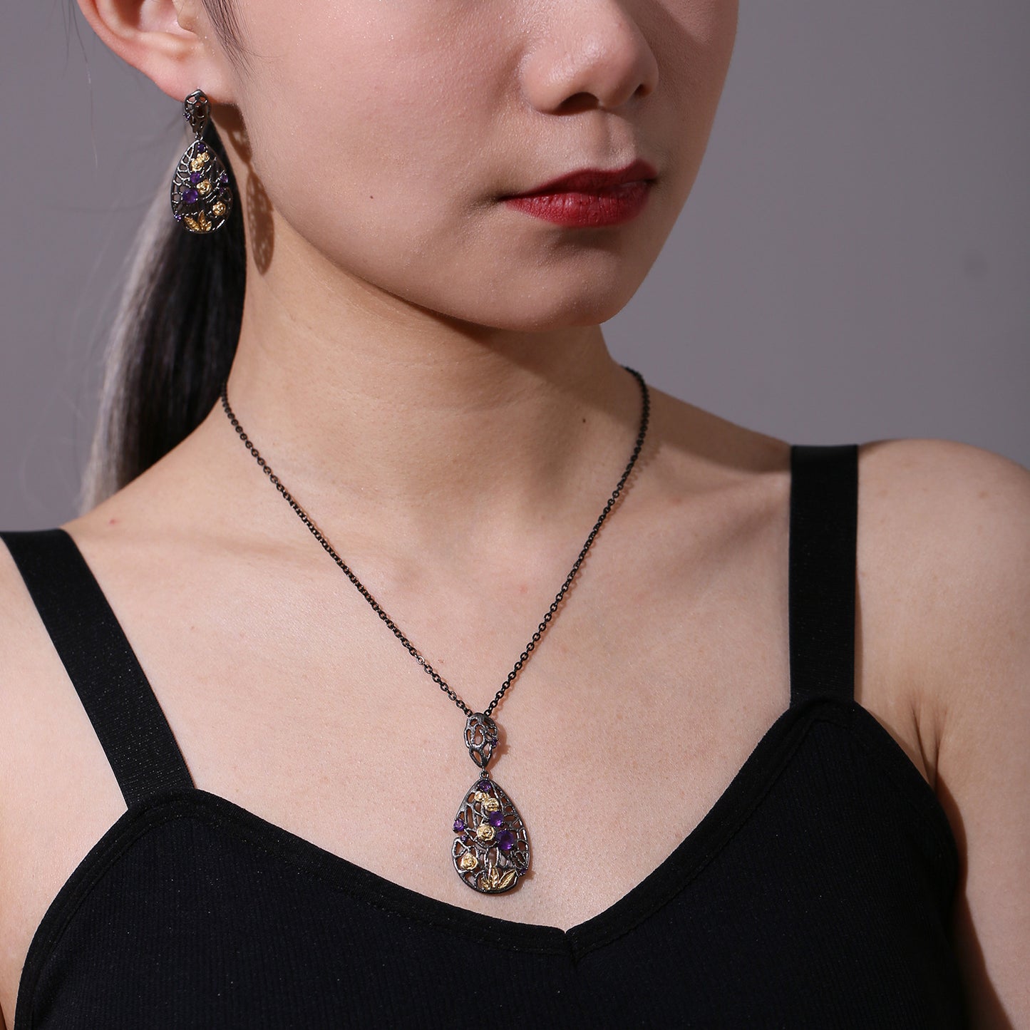 Rose Appointment Pendant925Sterling Silver Natural Gemstone Necklace for Women Vintage High-end Jewelry Wholesale New Style