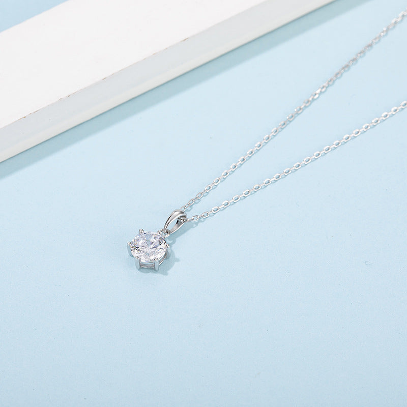 Classic Simple Pendant GRA Certificate925Sterling Silver Six-Claw Inlaid Moissanite Earrings Necklace Set