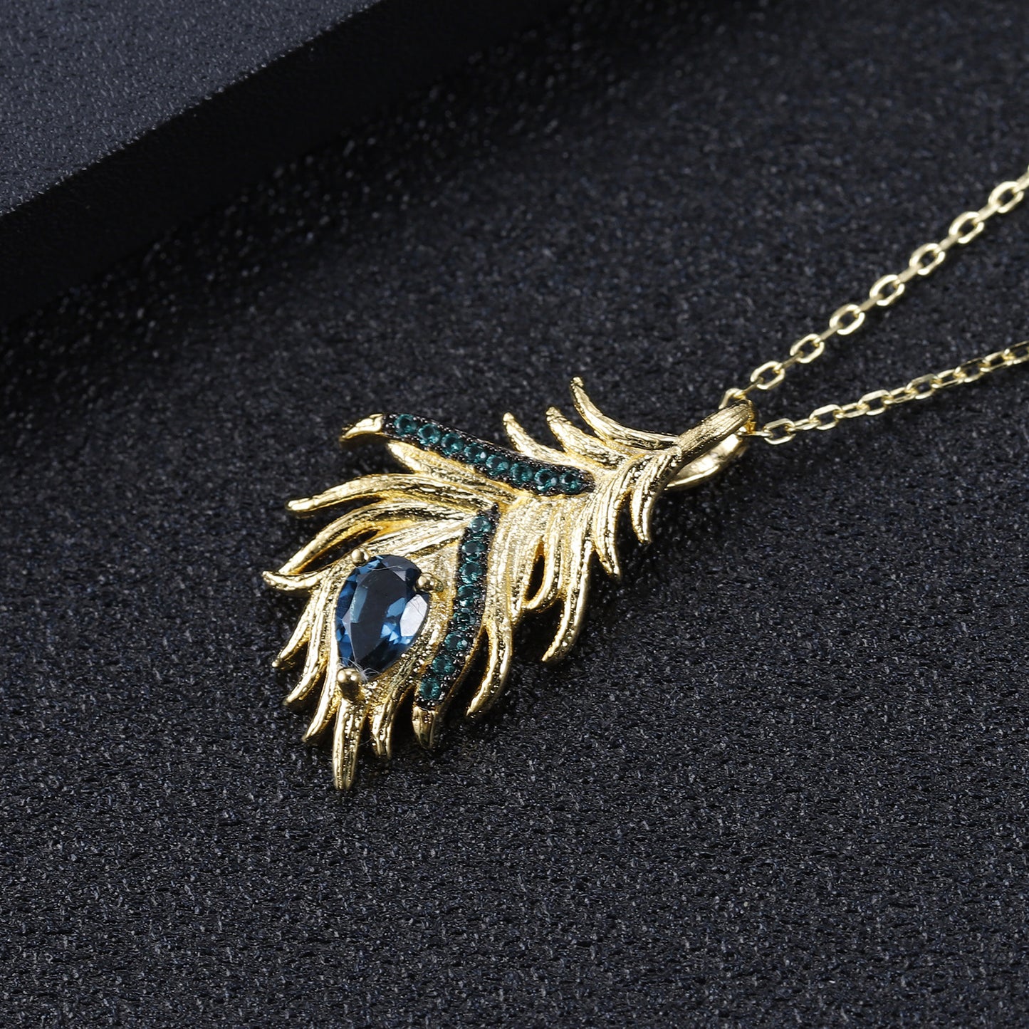 Designer High-End Pendant Phoenix Feather Design925Silver Inlaid Natural Topaz Necklace Pendant