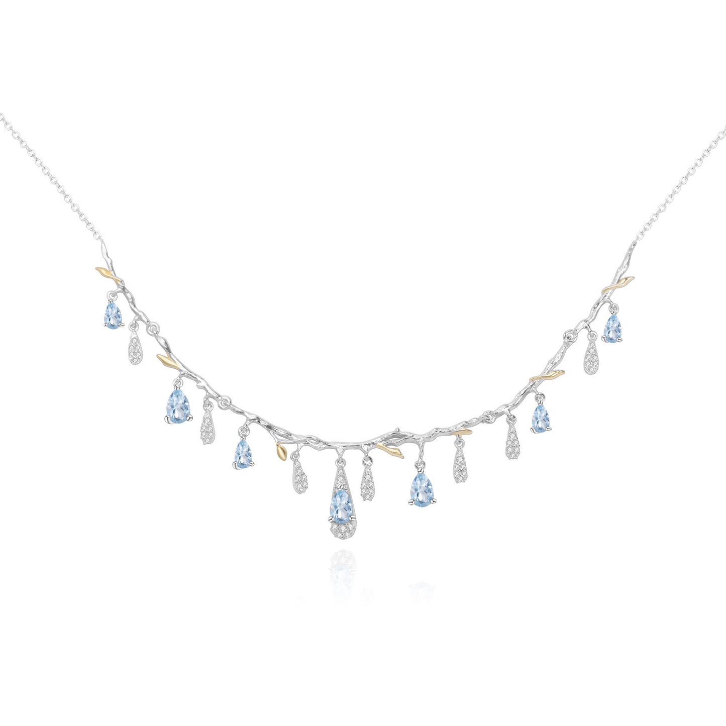 Designer Style High-End Gemstone Necklace Floral Branch Language Design s925Silver Natural Topaz Necklace