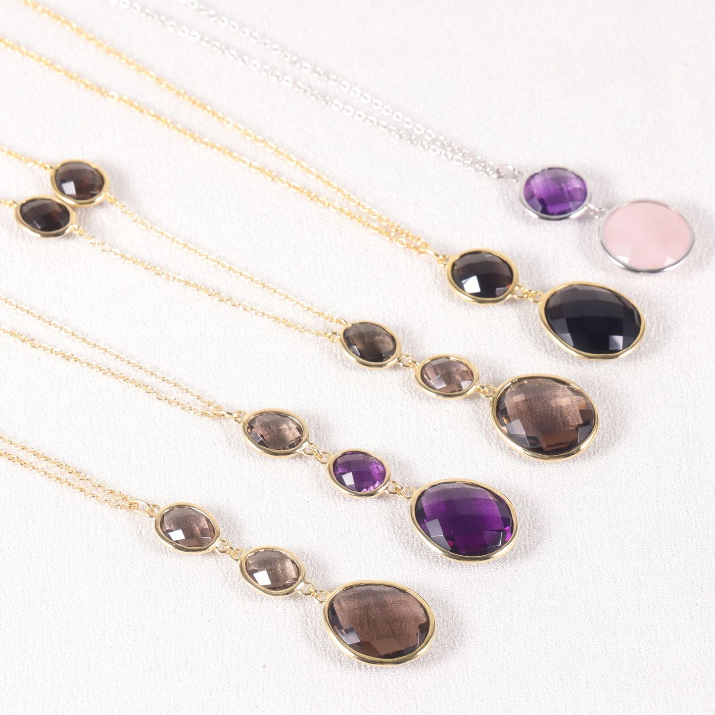 Personality s925Silver Inlaid Natural Amethyst Autumn Winter Sweater Chain Unisex Colorful Mixed Gemstone Long Necklace
