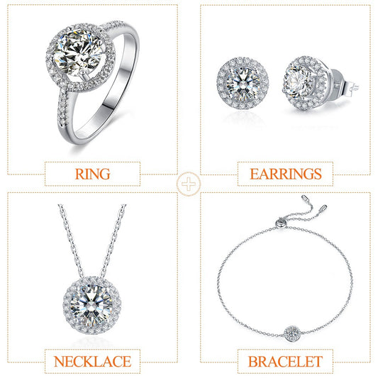 In-stock Fashion Earrings Necklace Set s925Sterling Silver Inlaid D Color1Carat Moissanite Jewelry Set